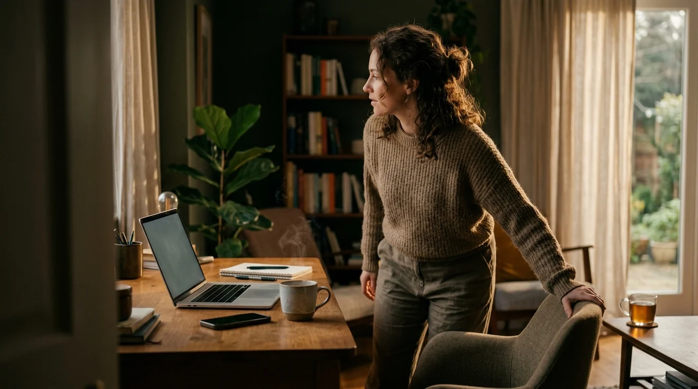 Rustige illustratie van een persoon die afstand neemt van online gokken